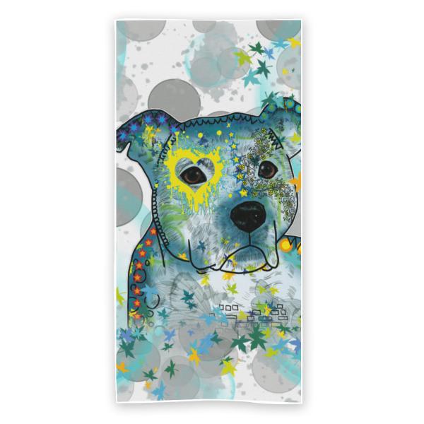 Strandtuch, Badetuch, Saunatuch mit buntem Hundemotiv in digitaler Popart mit Hunde Motiv Dina